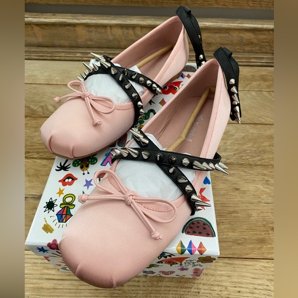 Jeffrey Campbell pink satin CHOREO-SPK spiked wrap ballet flats - Picture 10 of 10